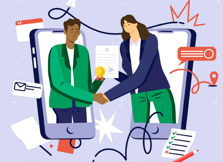 Deux personnes se félicitent. Images vetorielles